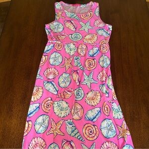 Simply Southern Pink Seashell Print Stretch Maxi Tank Dress Pockets Size Small